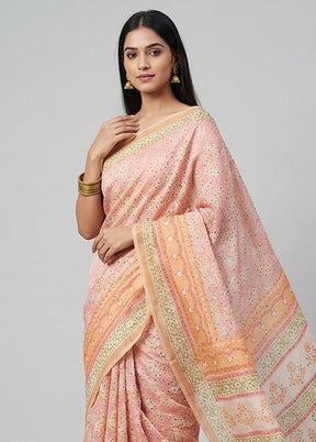 Pink Dupion Silk Saree With Blouse Piece