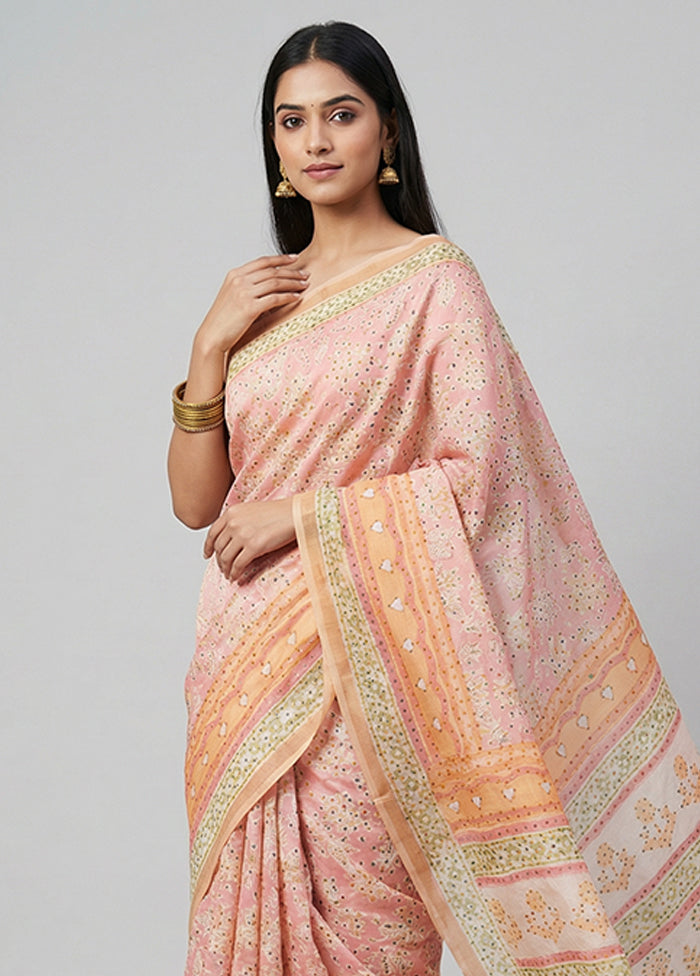 Pink Dupion Silk Saree With Blouse Piece