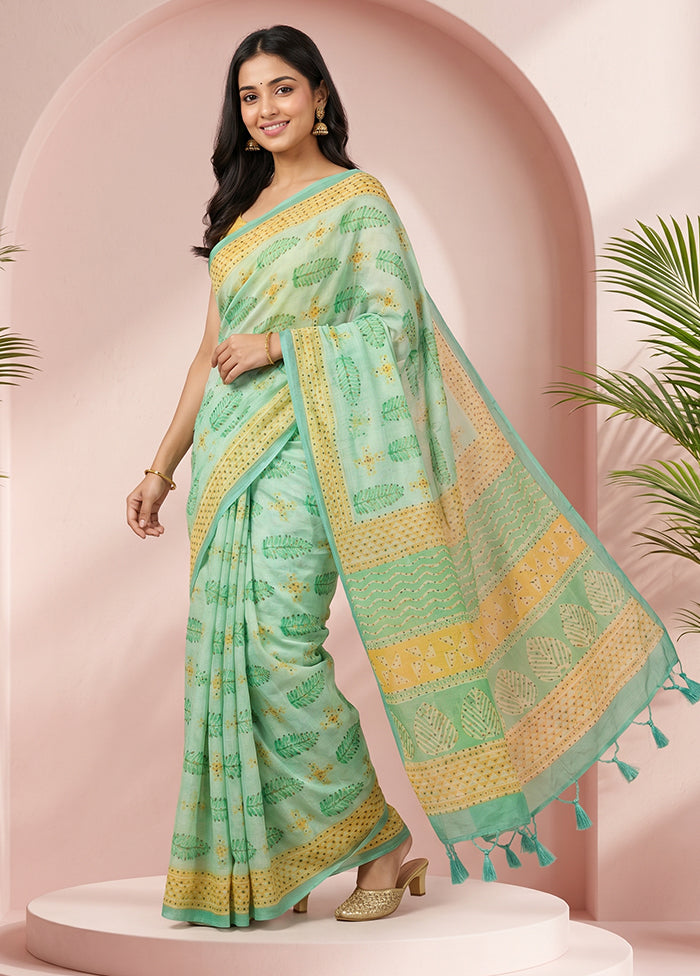 Green Dupion Silk Saree With Blouse Piece