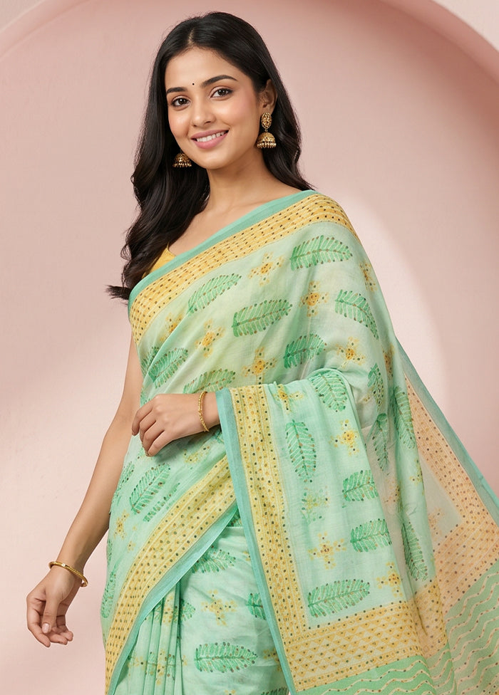 Green Dupion Silk Saree With Blouse Piece