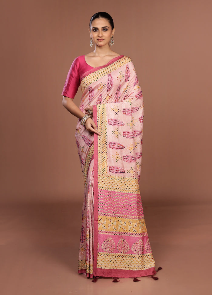 Pink Dupion Silk Saree With Blouse Piece