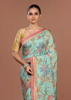 Green Dupion Silk Saree With Blouse Piece
