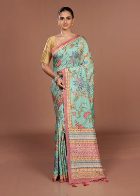 Green Dupion Silk Saree With Blouse Piece