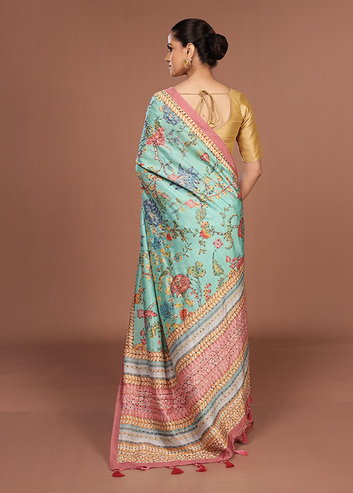 Green Dupion Silk Saree With Blouse Piece