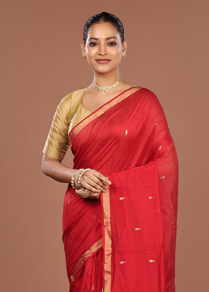 Red Chanderi Silk Saree With Blouse Piece