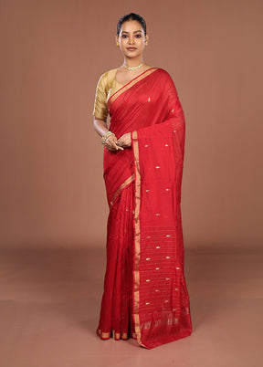 Red Chanderi Silk Saree With Blouse Piece