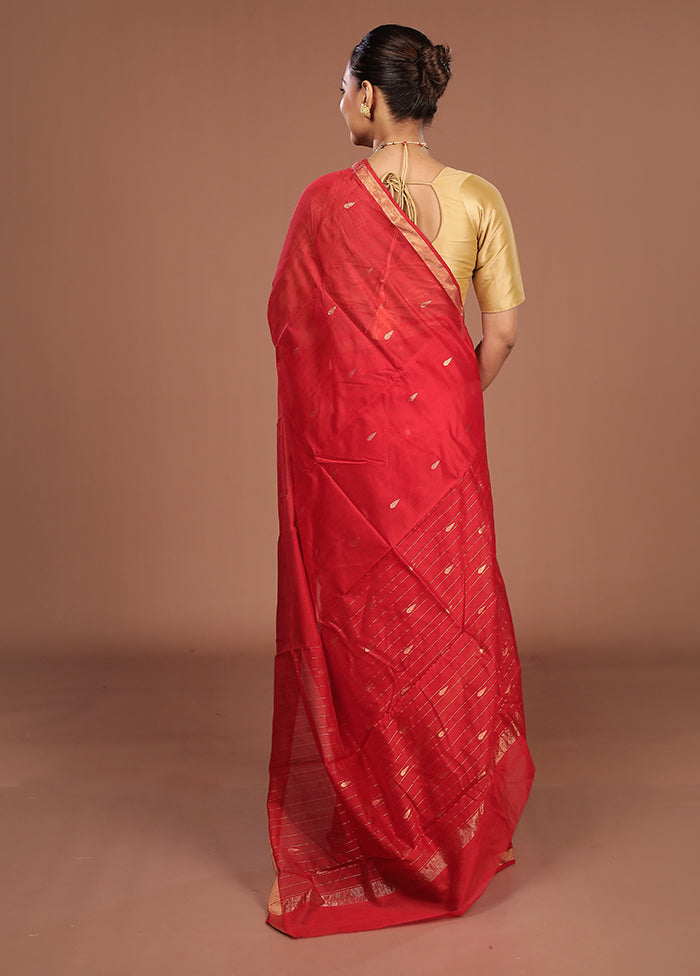 Red Chanderi Silk Saree With Blouse Piece