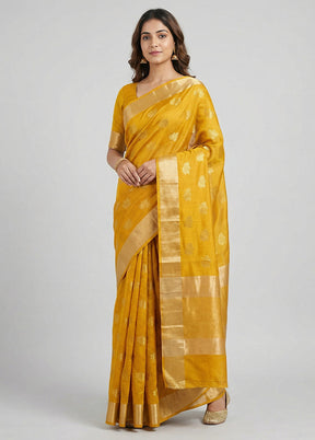 Yellow Chanderi Silk Saree With Blouse Piece