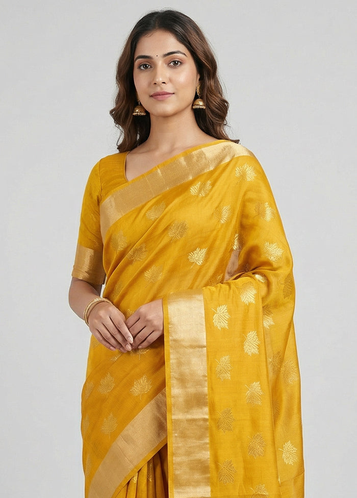 Yellow Chanderi Silk Saree With Blouse Piece