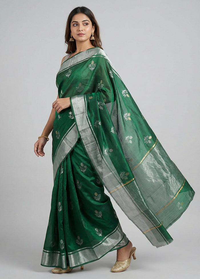 Green Handloom Chanderi Pure Silk Saree With Blouse Piece