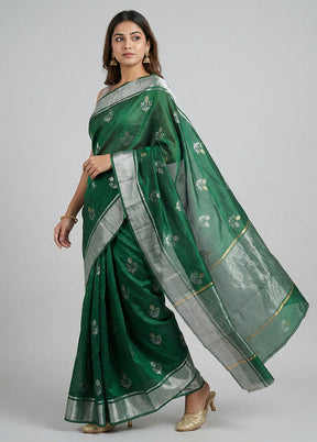 Green Handloom Chanderi Pure Silk Saree With Blouse Piece