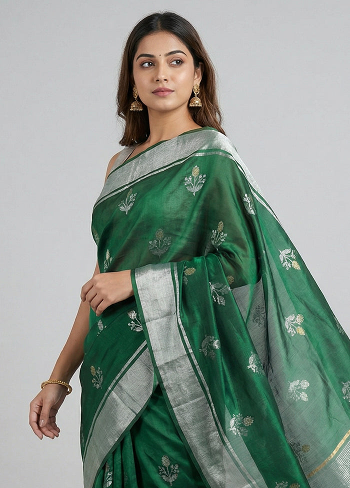 Green Handloom Chanderi Pure Silk Saree With Blouse Piece