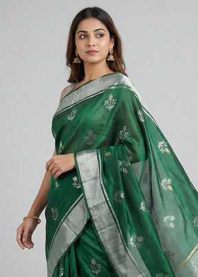 Green Handloom Chanderi Pure Silk Saree With Blouse Piece