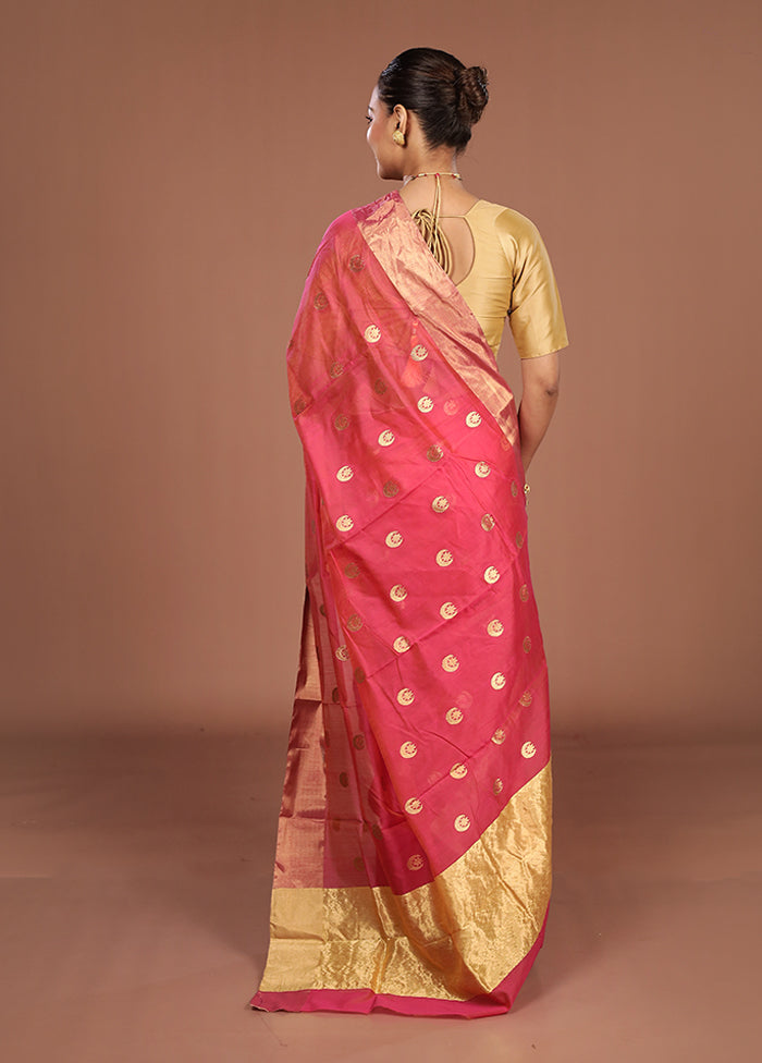 Pink Handloom Chanderi Pure Silk Saree With Blouse Piece