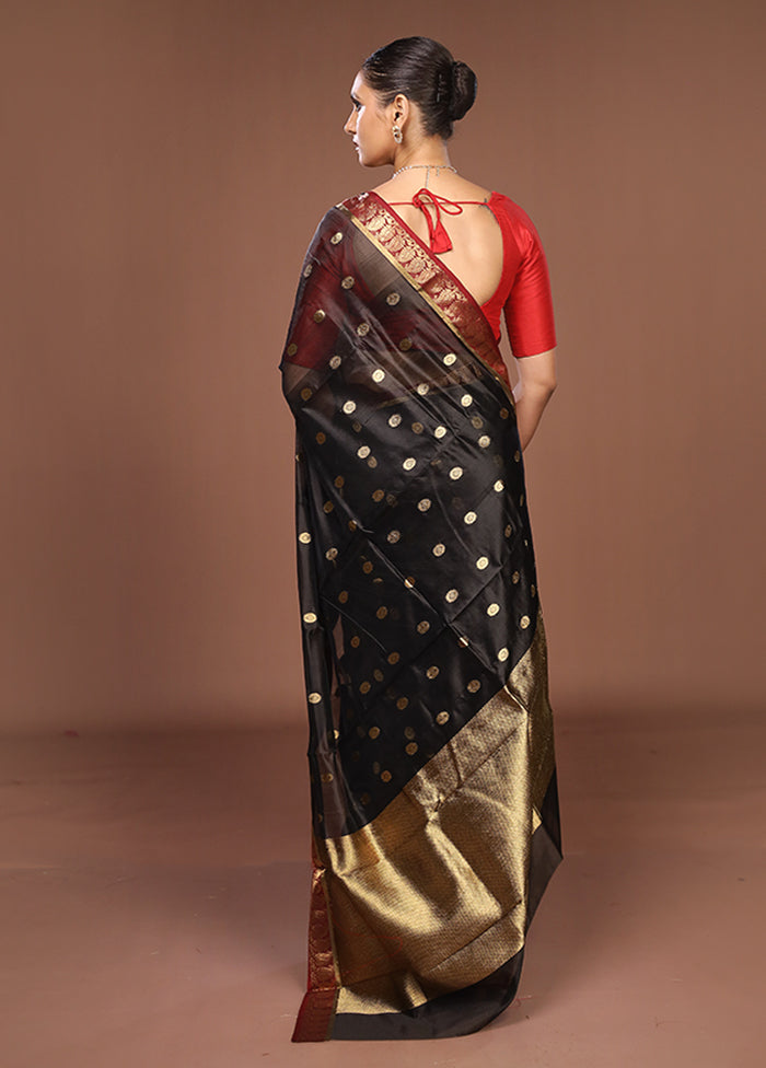 Black Handloom Chanderi Pure Silk Saree With Blouse Piece