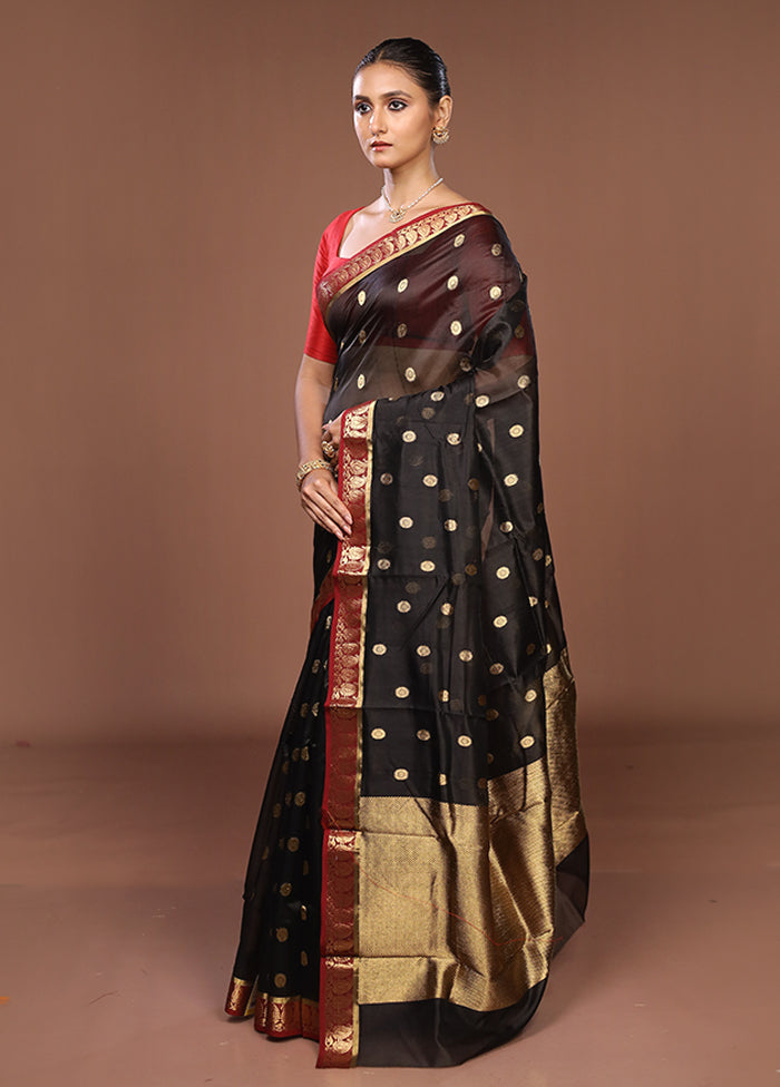 Black Handloom Chanderi Pure Silk Saree With Blouse Piece