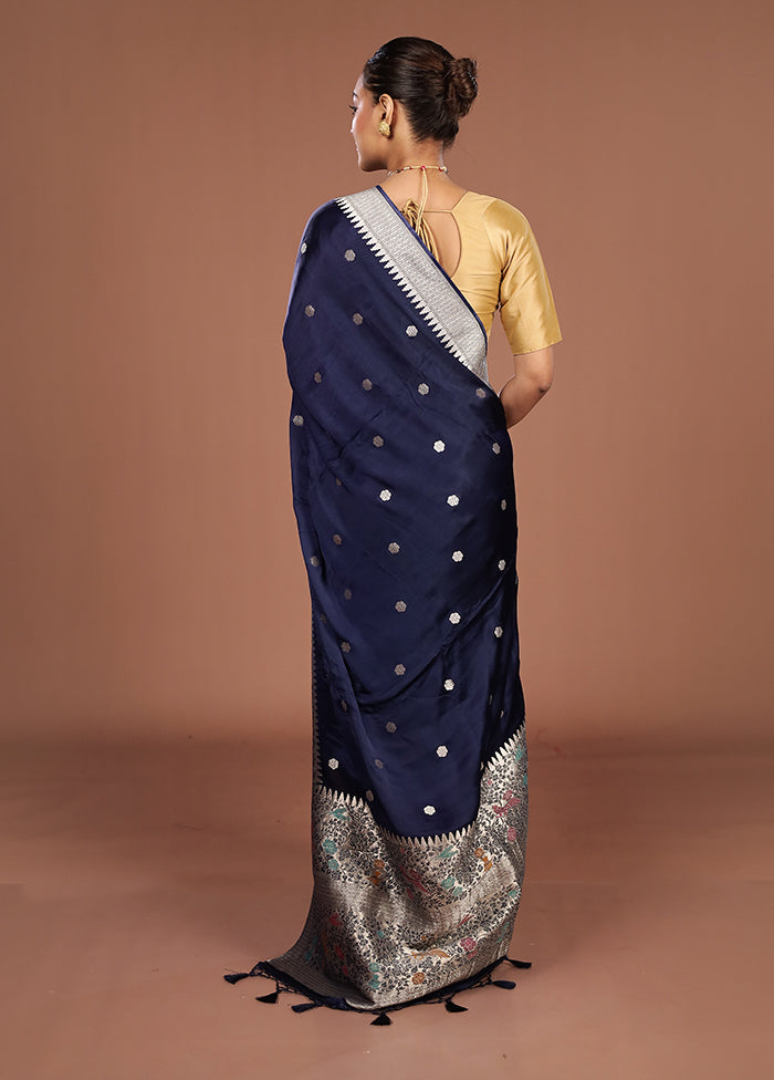 Blue Handloom Dupion Pure Silk Saree With Blouse Piece