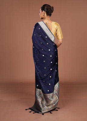 Blue Handloom Dupion Pure Silk Saree With Blouse Piece