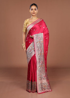 Pink Handloom Dupion Pure Silk Saree With Blouse Piece
