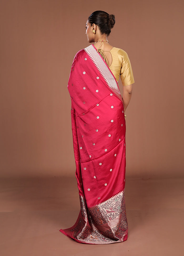 Pink Handloom Dupion Pure Silk Saree With Blouse Piece