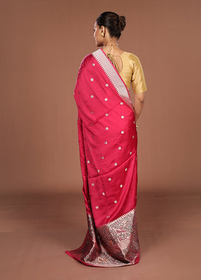 Pink Handloom Dupion Pure Silk Saree With Blouse Piece