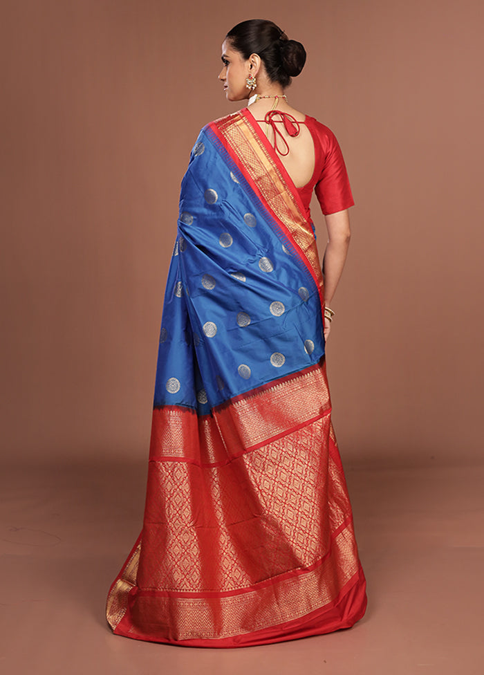 Blue Kanjivaram Silk Saree With Blouse Piece