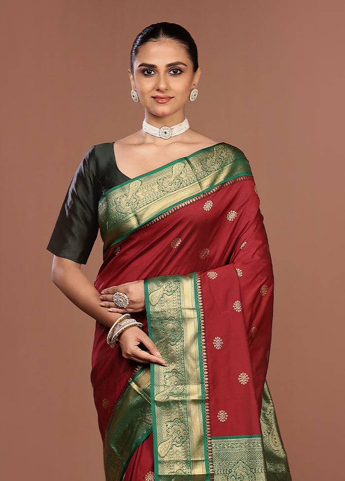 Maroon Kanjivaram Silk Saree With Blouse Piece