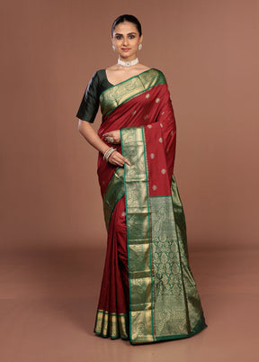Maroon Kanjivaram Silk Saree With Blouse Piece