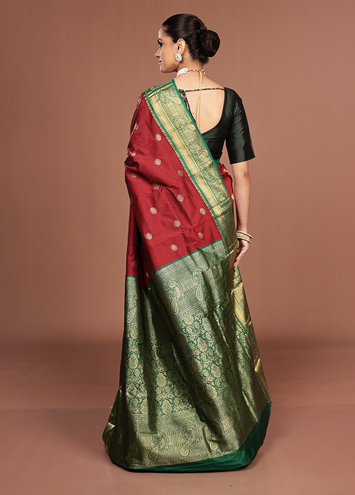 Maroon Kanjivaram Silk Saree With Blouse Piece