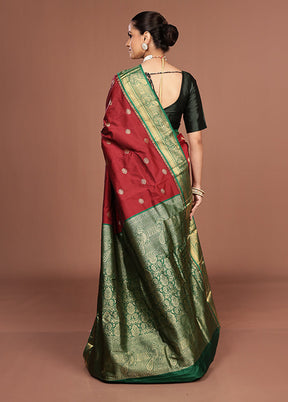 Maroon Kanjivaram Silk Saree With Blouse Piece