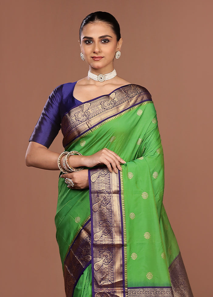 Green Kanjivaram Silk Saree With Blouse Piece