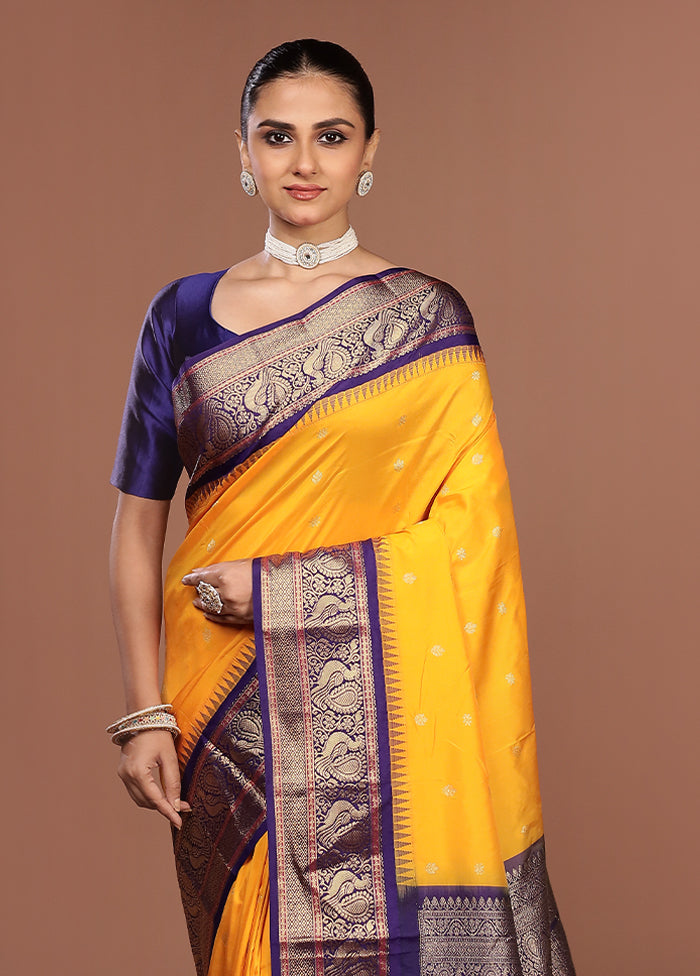 Yellow Kanjivaram Silk Saree With Blouse Piece