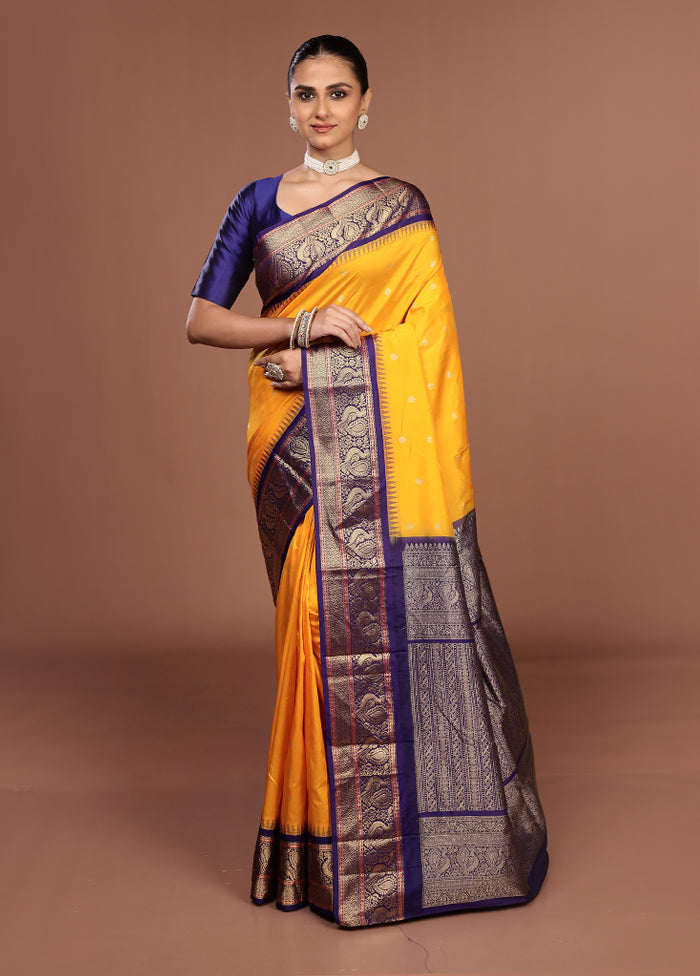 Yellow Kanjivaram Silk Saree With Blouse Piece