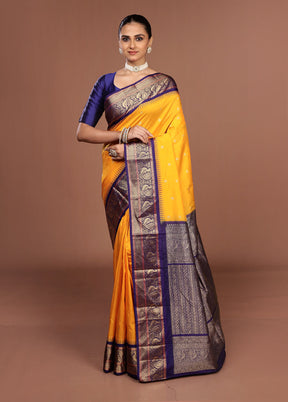 Yellow Kanjivaram Silk Saree With Blouse Piece