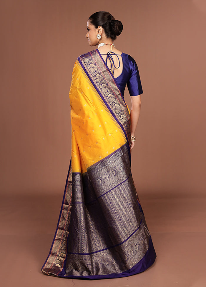 Yellow Kanjivaram Silk Saree With Blouse Piece
