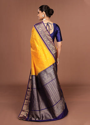 Yellow Kanjivaram Silk Saree With Blouse Piece