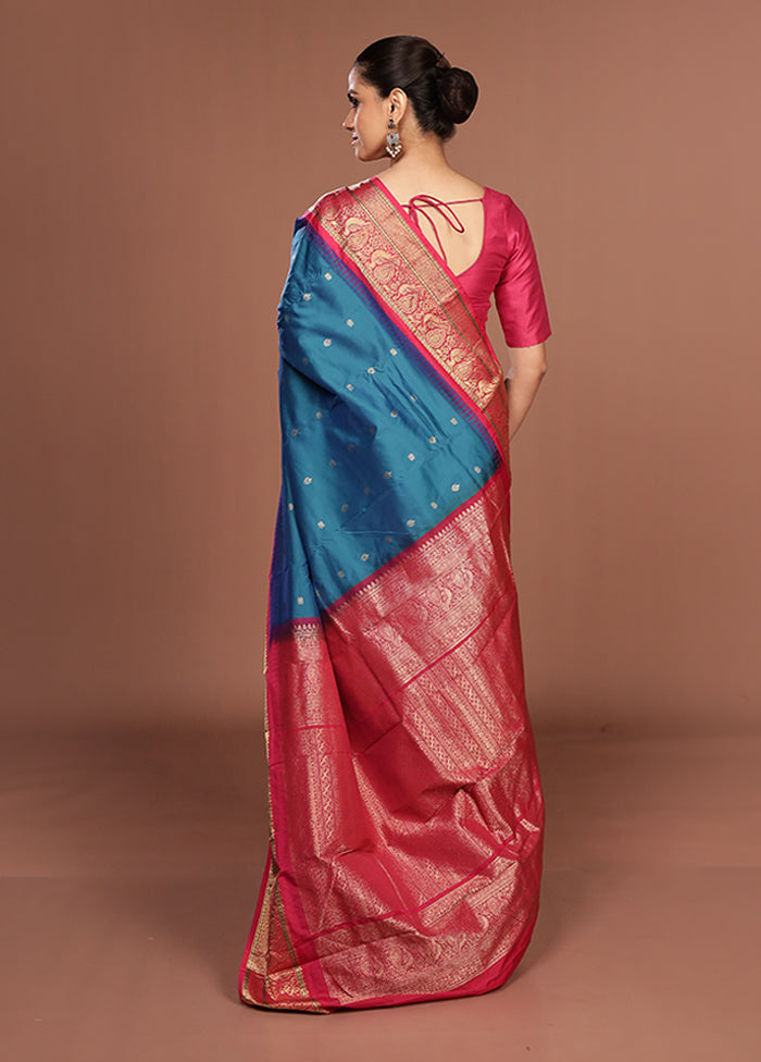 Blue Kanjivaram Silk Saree With Blouse Piece