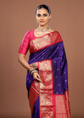 Blue Kanjivaram Silk Saree With Blouse Piece