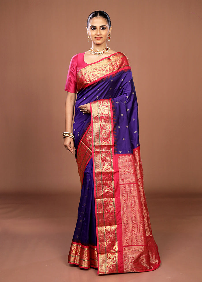 Blue Kanjivaram Silk Saree With Blouse Piece