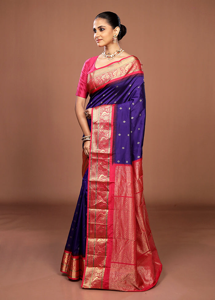 Blue Kanjivaram Silk Saree With Blouse Piece