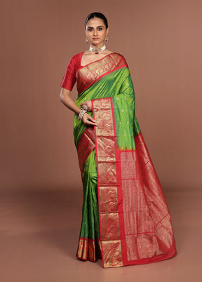 Green Kanjivaram Silk Saree With Blouse Piece