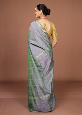 Grey Kanjivaram Silk Saree With Blouse Piece