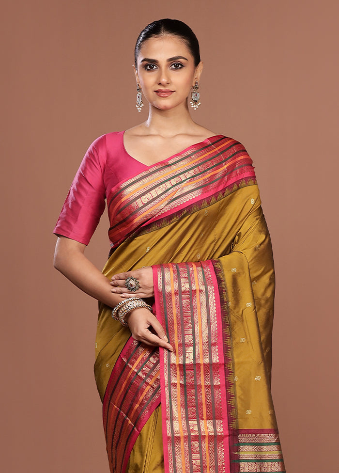 Green Kanjivaram Silk Saree With Blouse Piece