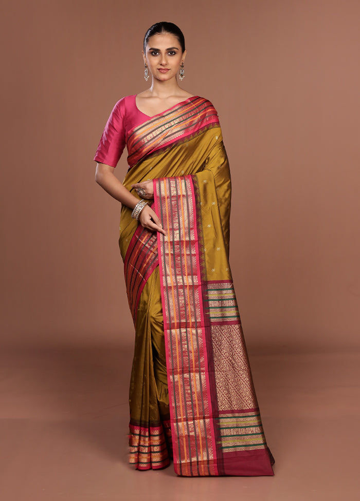 Green Kanjivaram Silk Saree With Blouse Piece
