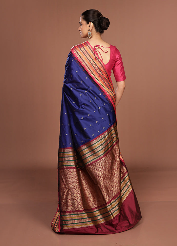 Blue Kanjivaram Silk Saree With Blouse Piece