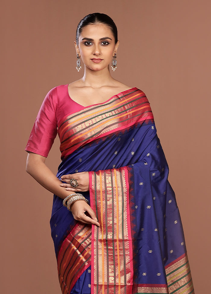 Blue Kanjivaram Silk Saree With Blouse Piece