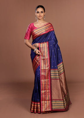 Blue Kanjivaram Silk Saree With Blouse Piece