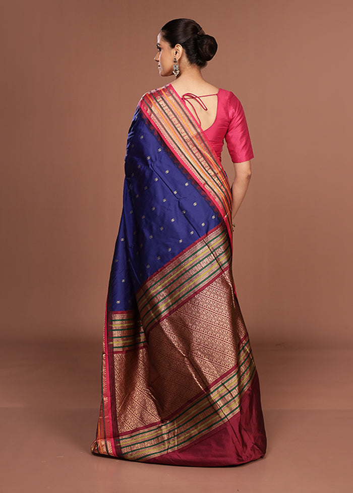 Blue Kanjivaram Silk Saree With Blouse Piece