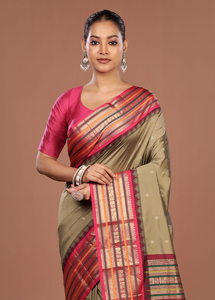 Grey Kanjivaram Silk Saree With Blouse Piece