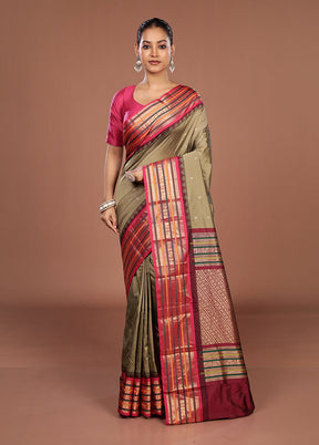 Grey Kanjivaram Silk Saree With Blouse Piece